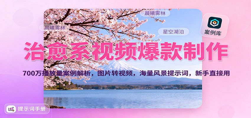 治愈系视频爆款制作，700万播放量案例解析，图片转视频，海量风景提示词，新手直接用-禾谷轻创网
