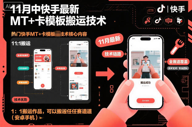 11月中快手最新MT+卡模板搬运技术，1：1搬运作品，可以搬运任何赛道(安卓手机)-禾谷轻创网