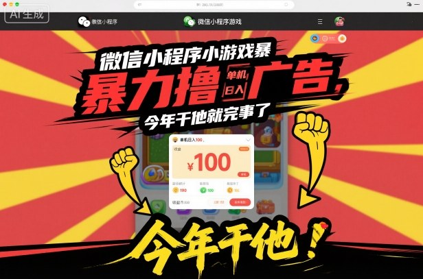 微信小程序小游戏暴力撸广告，单机日入100，今年干他就完事了-禾谷轻创网