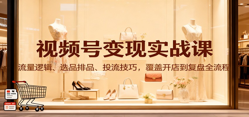 视频号变现实战课:流量逻辑、选品排品、投流技巧,覆盖开店到复盘全流程-禾谷轻创网