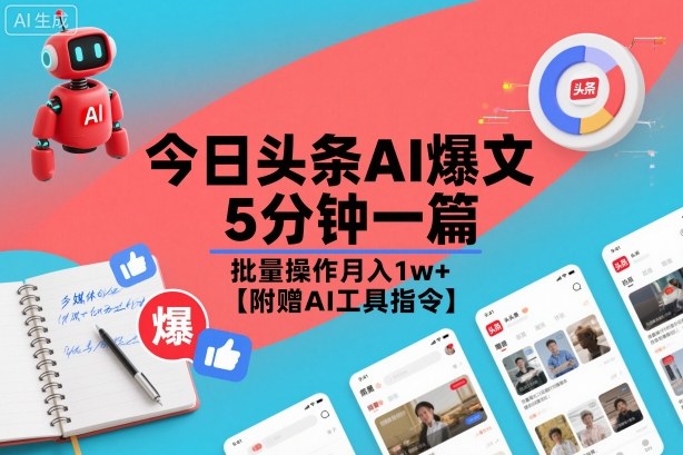 今日头条AI爆文，5分钟一篇，批量操作月入1w+【附赠AI工具指令】-禾谷轻创网