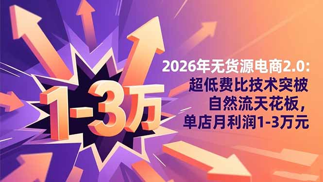 2026年无货源电商2.0【更新】：超低费比技术突破自然流天花板，单店月利润1-3万元-禾谷轻创网