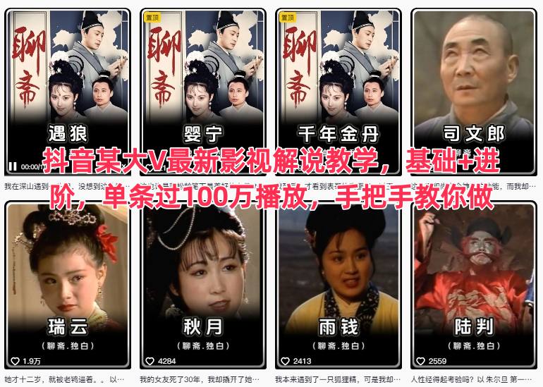 抖音某大V最新影视解说教学，基础+进阶，单条过100万播放，手把手教你做-禾谷轻创网