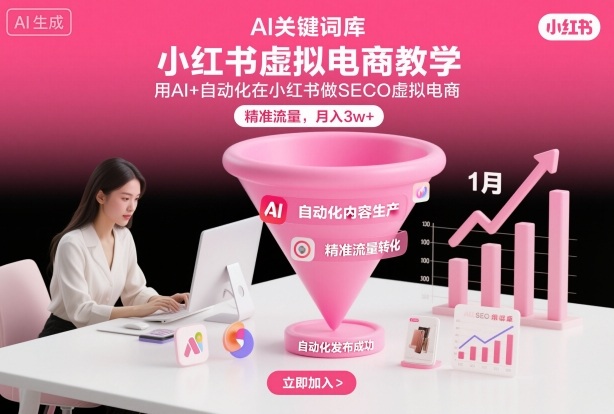 小红书虚拟电商项目，用AI+自动化在小红书做SEO虚拟电商，精准流量，月入3w+-禾谷轻创网