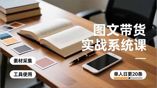 图文带货实战系统课，工具使用、素材采集、防同质化，单人日更20条月入3w+-禾谷轻创网