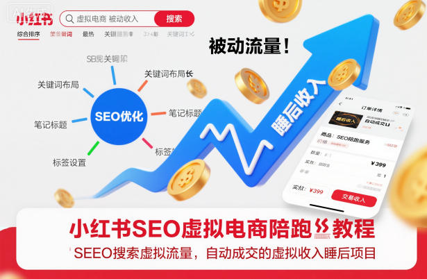 小红书SEO虚拟电商陪跑教程，实现seo搜索被动流量，自动成交的被动收入睡后项目-禾谷轻创网