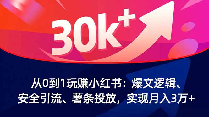 从0到1玩赚小红书：爆文逻辑、安全引流、薯条投放，实现月入3万+-禾谷轻创网