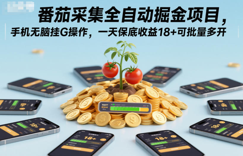 番茄采集全自动掘金项目，手机无脑挂G操作，一天保底收益18+可批量多开【揭秘】-禾谷轻创网