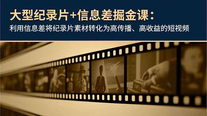 大型纪录片+信息差掘金课：利用信息差将纪录片素材转化为高传播、高收益的短视频-禾谷轻创网