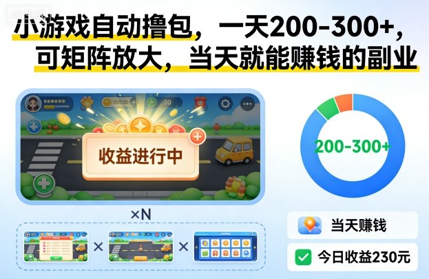 小游戏自动撸包，一天200-300+，可矩阵放大，当天就能賺钱的副业【揭秘】-禾谷轻创网