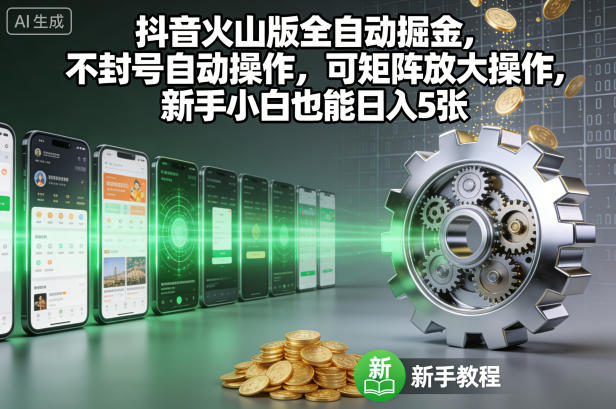 抖音火山版全自动掘金，不封号自动操作，可矩阵放大操作，新手小白也能日入5张【揭秘】-禾谷轻创网