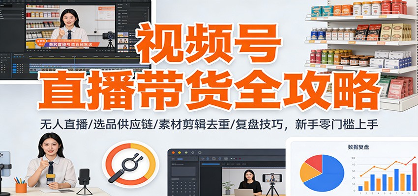 视频号直播带货全攻略:无人直播/选品供应链/素材剪辑去重/复盘技巧,零门槛上手-禾谷轻创网