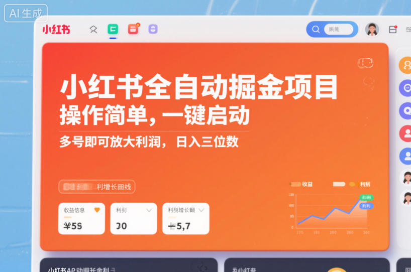 小红书全自动掘金项目，操作简单，一键启动，多号即可放大利润，日入三位数【揭秘】-禾谷轻创网