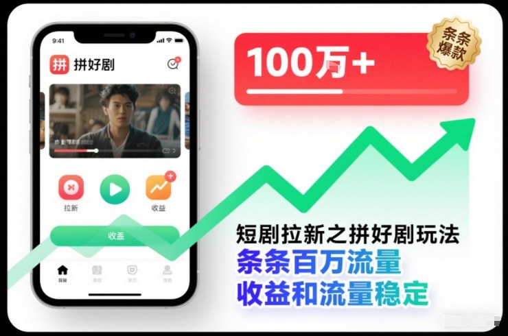 短剧拉新之拼好剧玩法，条条百万流量，收益和流量稳定-禾谷轻创网