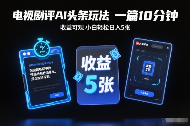 电视剧评AI头条玩法，一篇10分钟，收益可观，小白轻松日入5张+【独家】-禾谷轻创网