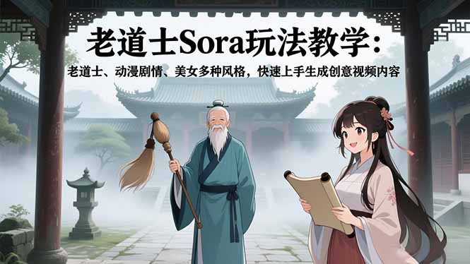 老道士Sora玩法教学：老道士、动漫剧情、美女多种风格，快速上手生成创意视频内容-禾谷轻创网