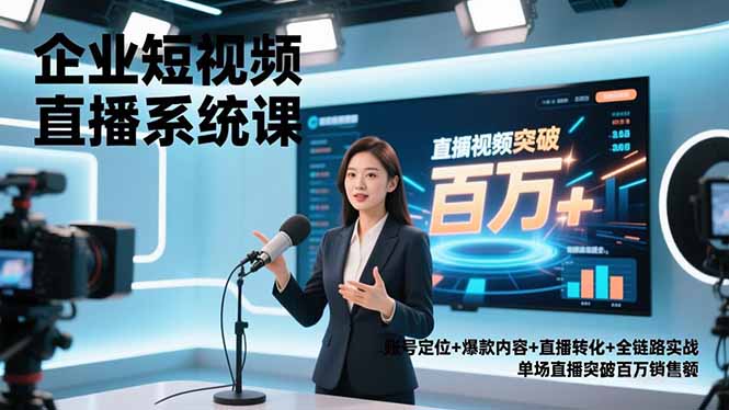 企业短视频直播系统课，账号定位+爆款内容+直播转化+全链路实战，单场直播突破百万销售额-禾谷轻创网