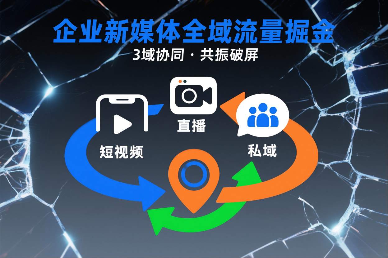短视频全域商业模式，企业新媒体全域流量掘金，3域协同，共振破屏，短视频-直播-私域-地域-禾谷轻创网