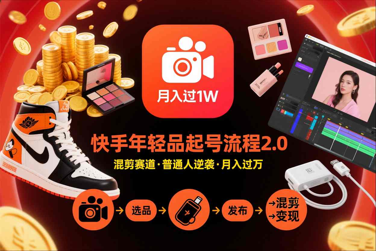 快手短视频带货年轻品起号流程2.0，快手年轻品混剪赛道，普通人也能月入过1W-禾谷轻创网