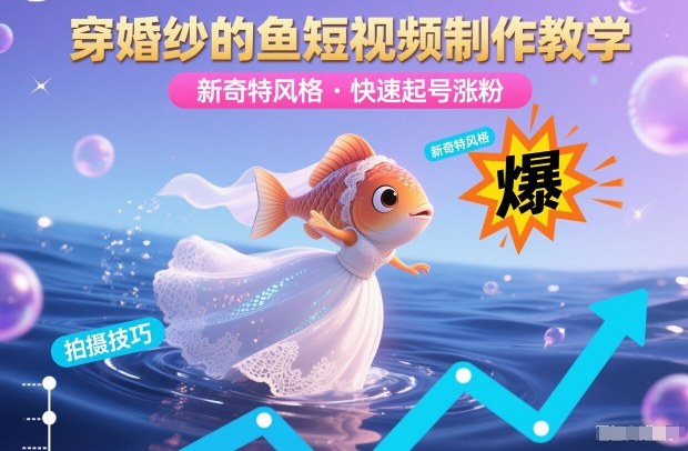 穿婚纱的鱼短视频制作教学，新奇特风格，快速起号涨粉-禾谷轻创网