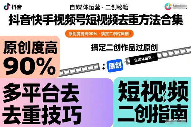 抖音快手视频号短视频去重方法合集，原创度提高90%，搞定二创作品过原创-禾谷轻创网