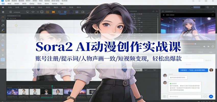 Sora2 AI动漫创作实战课：账号注册/提示词/人物声画一致/短视频变现，轻松出爆款-禾谷轻创网