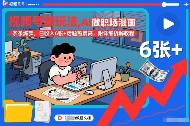 视频号新玩法，AI做职场漫画，条条爆款，日收入6张+话题热度高，附详细拆解教程-禾谷轻创网