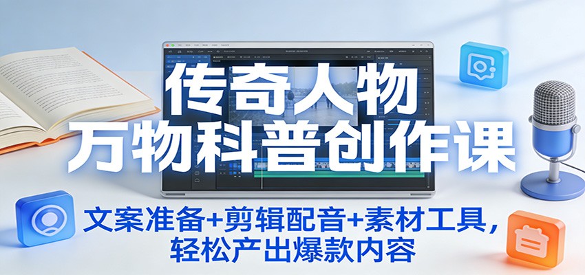 传奇人物万物科普创作课：文案准备+剪辑配音+素材工具，轻松产出爆款内容-禾谷轻创网