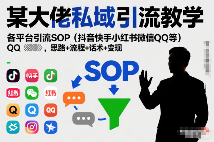 某大佬私域引流教学，各平台引流SOP(抖音快手小红书微信QQ等)，思路+流程+话术+变现-禾谷轻创网
