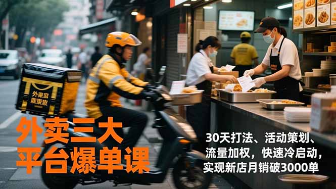 外卖三大平台爆单课，30天打法、活动策划、流量加权，快速冷启动，实现新店月销破3000单-禾谷轻创网