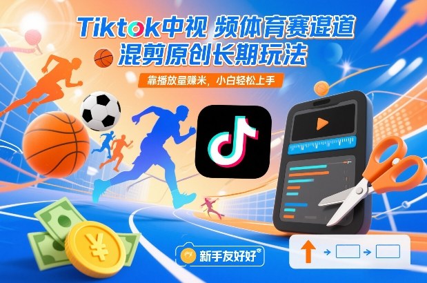 Tiktok中视频体育赛道混剪原创长期玩法，靠播放量賺米，小白轻松上手-禾谷轻创网