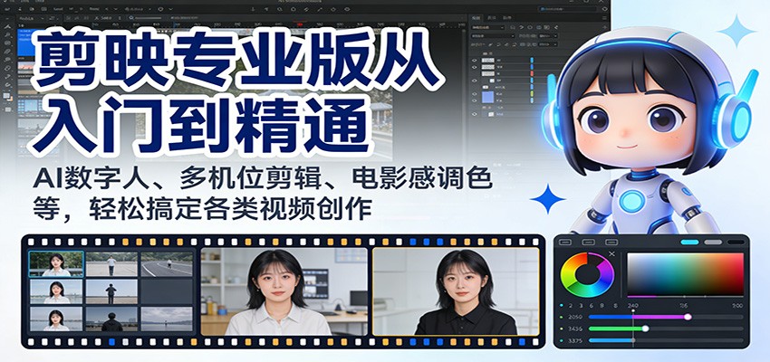 剪映专业版从入门到精通：AI数字人、多机位剪辑、电影感调色等，轻松搞定各类视频创作-禾谷轻创网