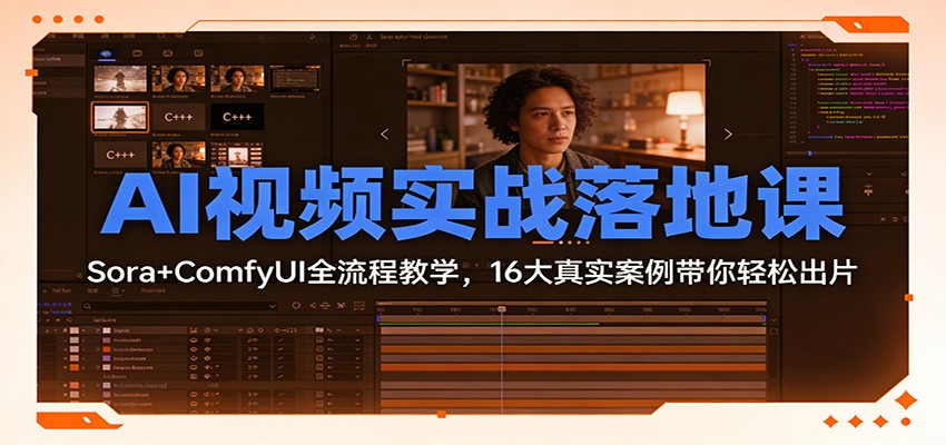 AI视频实战落地课：Sora+ComfyUI全流程教学，16大真实案例带你轻松出片-禾谷轻创网