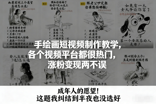 手绘画短视频制作教学，各个视频平台都很热门，涨粉变现两不误-禾谷轻创网