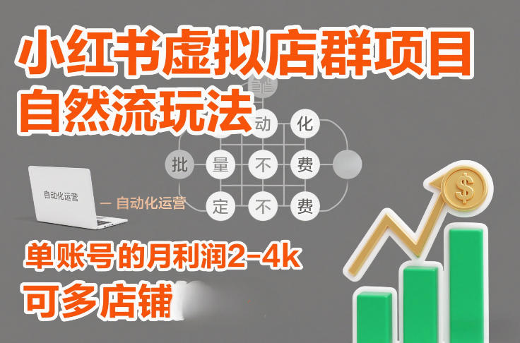 小红书虚拟店群项目，自然流玩法，批量自动化，稳定不费号，单账号的月利润2-4k，可多店矩阵-禾谷轻创网
