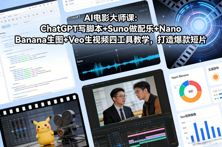AI电影大师课：ChatGPT写脚本+Suno做配乐+Nano Banana生图+Veo生视频，打造爆款短片-禾谷轻创网