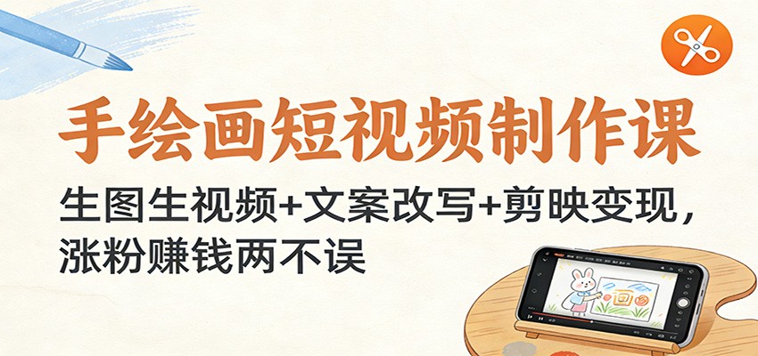 手绘画短视频制作课：生图生视频+文案改写+剪映变现，涨粉赚钱两不误-禾谷轻创网