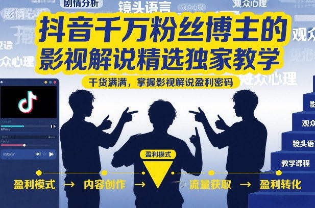 抖音千万粉丝博主的影视解说精选独家教学，干货满满，掌握影视解说盈利密码-禾谷轻创网