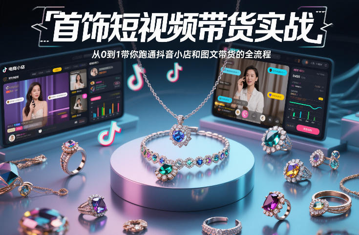 首饰短视频带货实战，从0到1带你跑通抖音小店和图文带货的全流程-禾谷轻创网