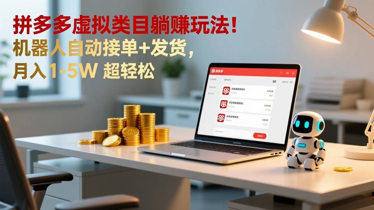 多多虚拟类目躺赚玩法！机器人自动接单+发货，月入 1-5W 超轻松-禾谷轻创网