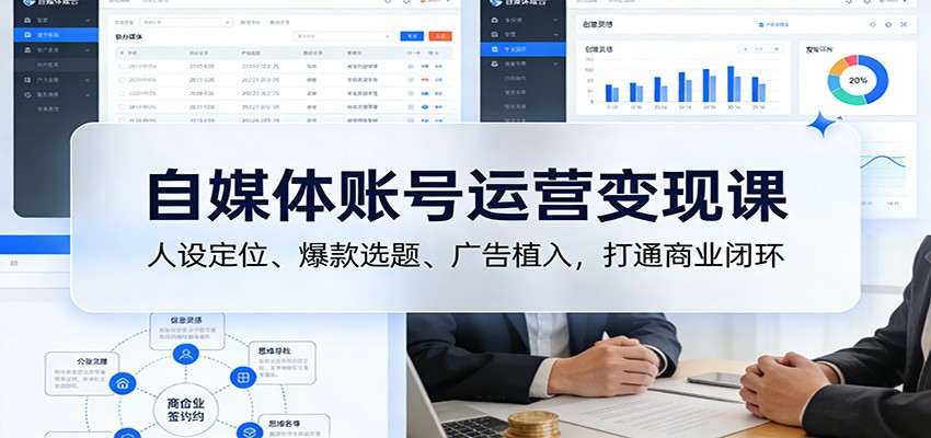 自媒体账号运营变现课:人设定位、爆款选题、广告植入,打通商业闭环-禾谷轻创网