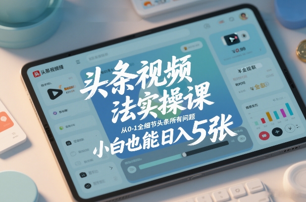 头条视频玩法实操课，从0-1全细节头条所有问题，小白也能日入5张-禾谷轻创网