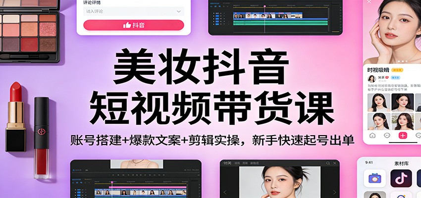美妆抖音短视频带货课：账号搭建+爆款文案+剪辑实操，新手快速起号出单-禾谷轻创网