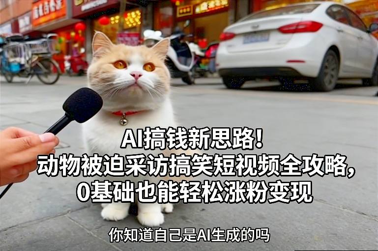 AI搞钱新思路！动物被迫采访搞笑短视频全攻略，0基础也能轻松涨粉变现-禾谷轻创网