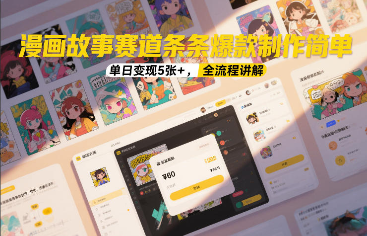 漫画故事赛道条条爆款制作简单，单日变现5张+，全流程讲解-禾谷轻创网