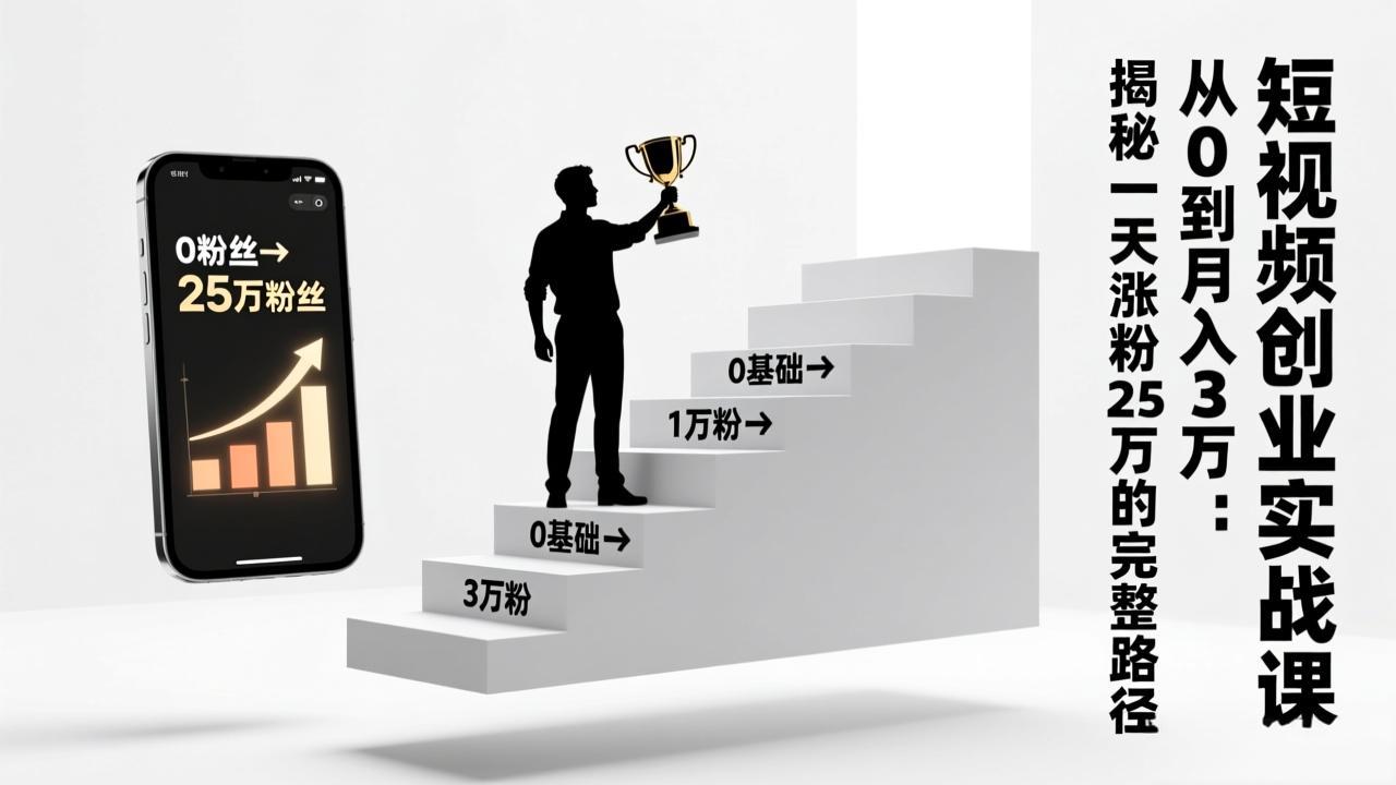 短视频创业实战课：从0到月入3万：揭秘一天涨粉25万的完整路径-禾谷轻创网