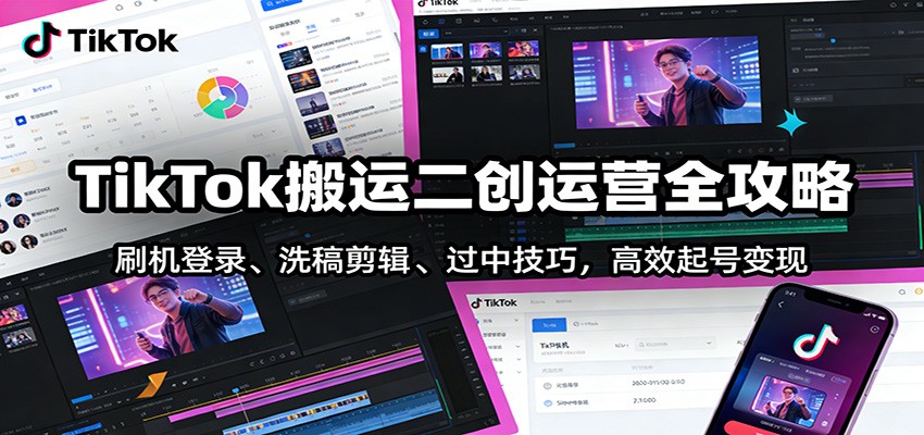 TikTok搬运二创运营全攻略:刷机登录、洗稿剪辑 、过中技巧,高效起号变现-禾谷轻创网