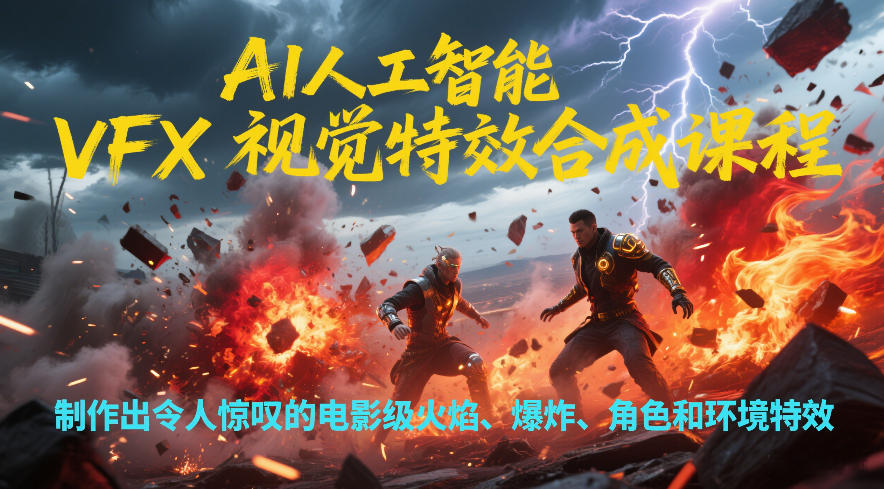 AI人工智能VFX视觉特效合成课程，制作出令人惊叹的电影级火焰、爆炸、角色和环境特效-禾谷轻创网
