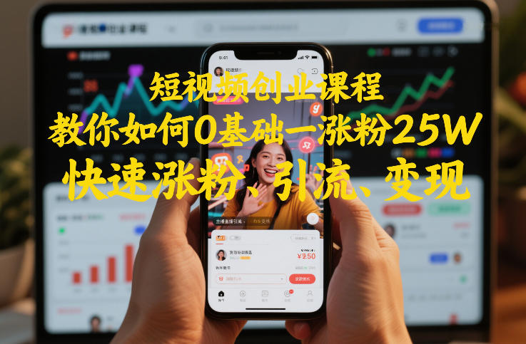 短视频创业课程，教你如何0基础一天涨粉25W，快速涨粉、引流、变现-禾谷轻创网