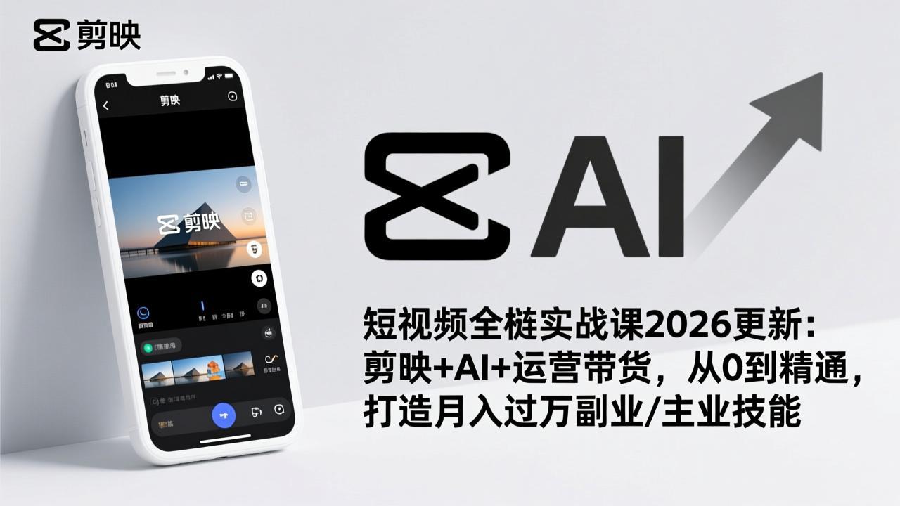 短视频全栈实战课2026更新：剪映+AI+运营带货，从0到精通，打造月入过万副业/主业技能-禾谷轻创网